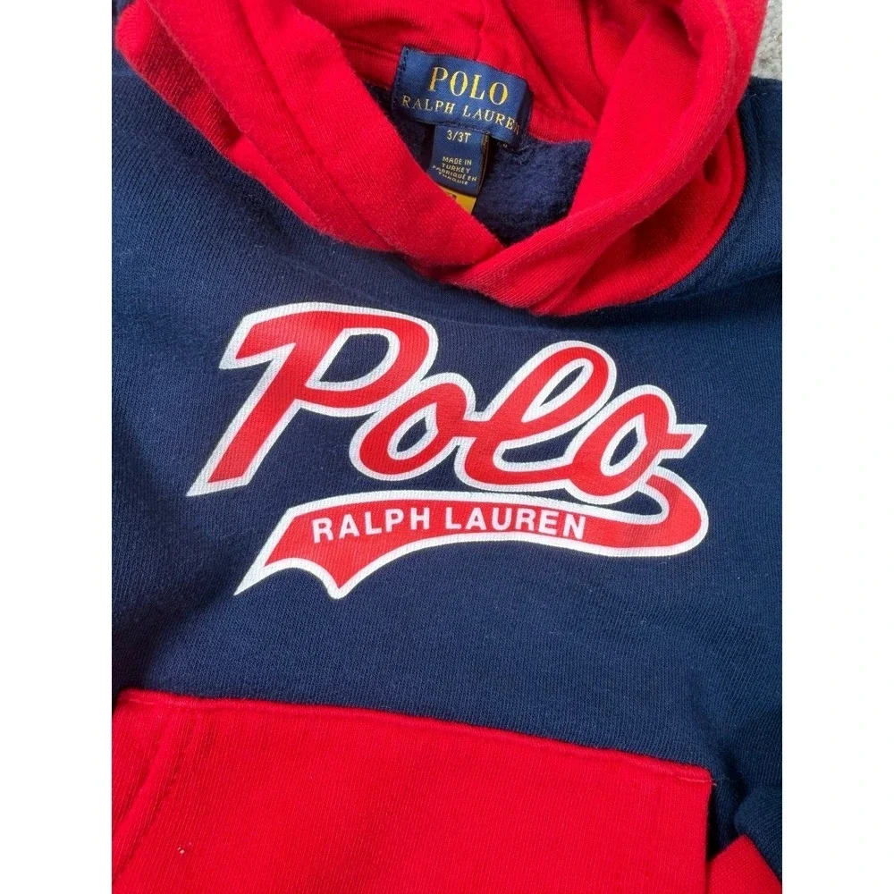 Polo Ralph Lauren Kids Navy Red Logo Hoodie Sweatshirt Size 3T‎